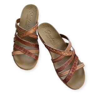 Skechers Luxe Foam Womens Cork Wedge Sandals, Sz 7